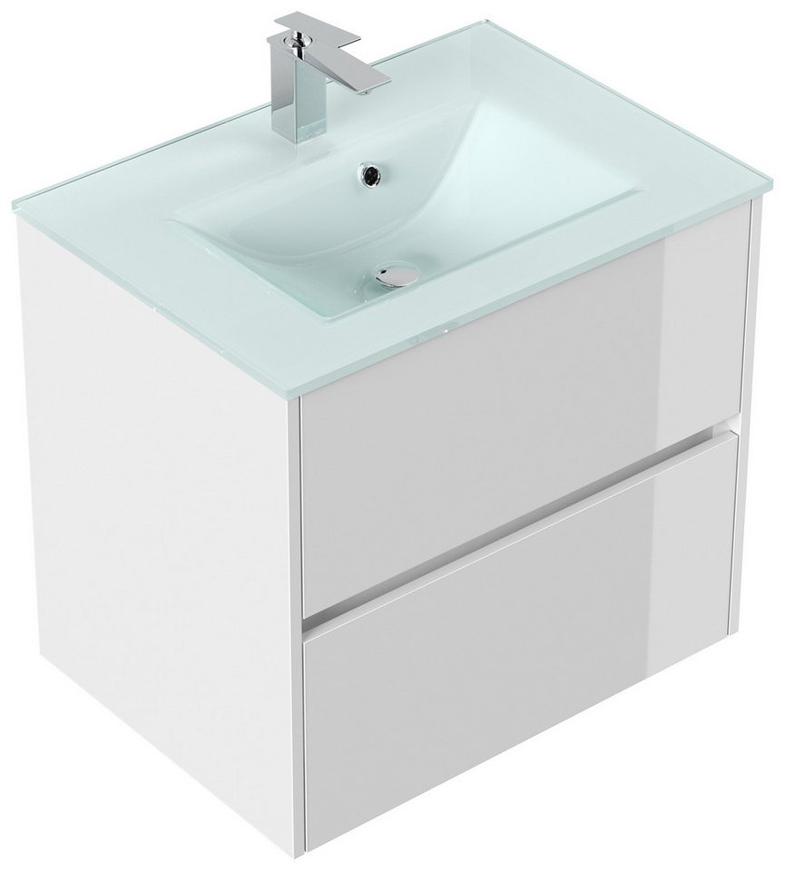 Magnolia Home Waschtisch Badmöbel Lina & Waschtisch 70cm 2 Greifraum SoftClose Auszüge weiss ho