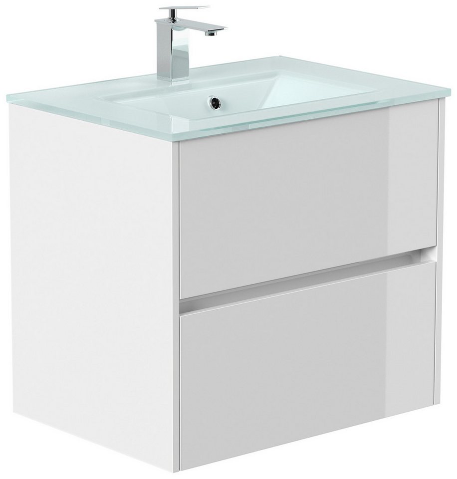Magnolia Home Waschtisch Badmöbel Lina & Waschtisch 70cm 2 Greifraum SoftClose Auszüge weiss ho Bild 3