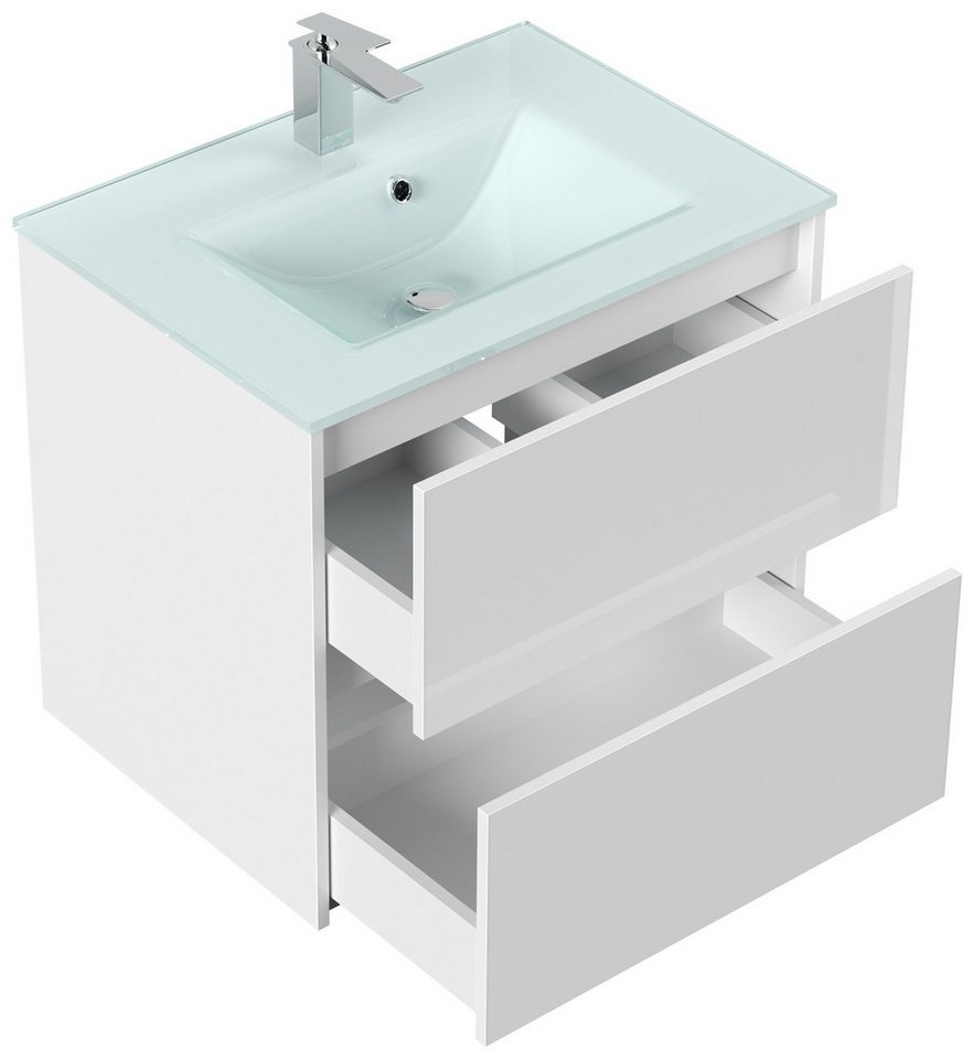 Magnolia Home Waschtisch Badmöbel Lina & Waschtisch 70cm 2 Greifraum SoftClose Auszüge weiss ho Bild 4