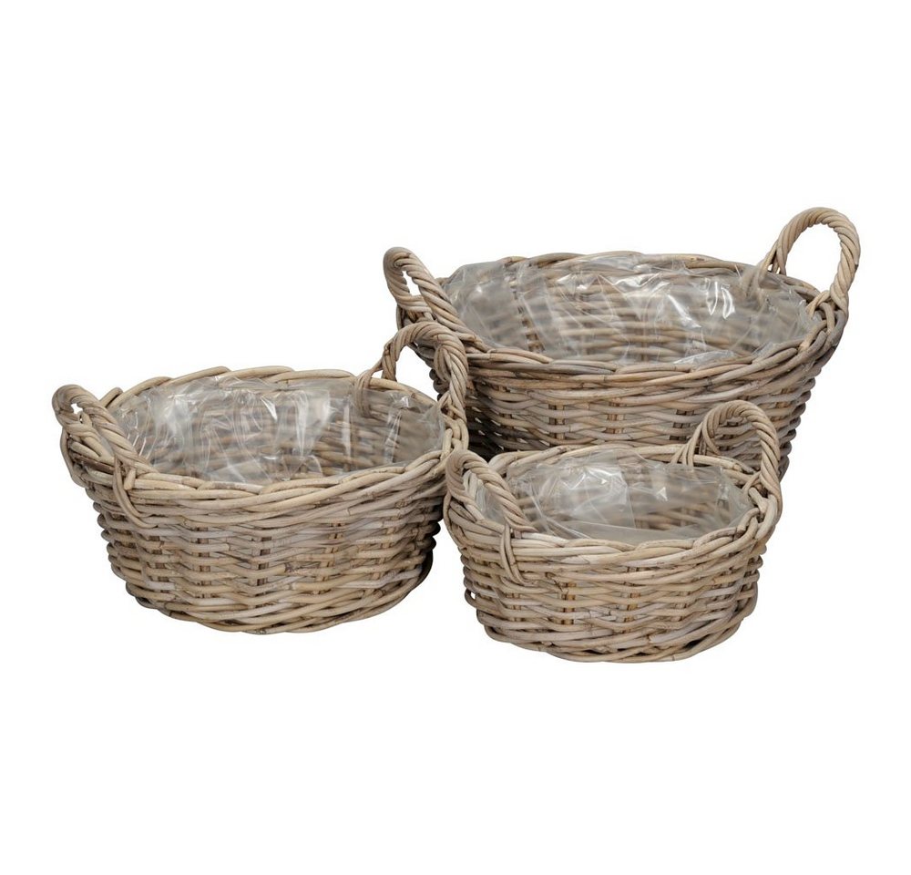 Posiwio Pflanzkübel Pflanzkorb FARMER grau braun D33cm Kooboo Rattan Rattankorb - MITTEL (1 Stk., 1 stück)