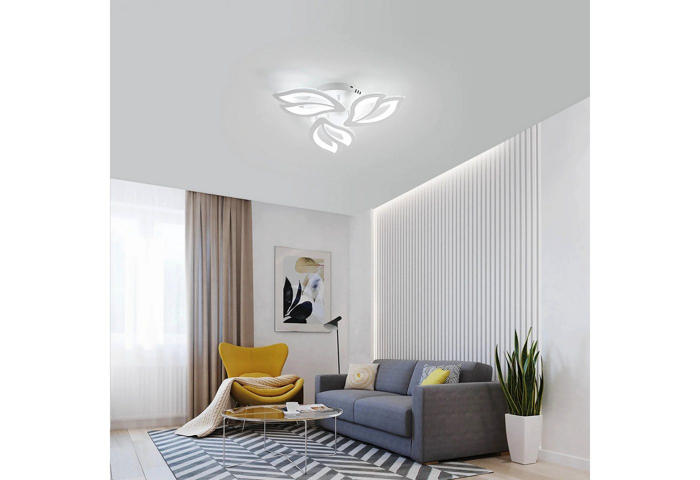 Riserva Deckenleuchten Magnolienblüten Deckenleuchte Weiß 3-armig 40W LED mit Acryl, LED wechselbar