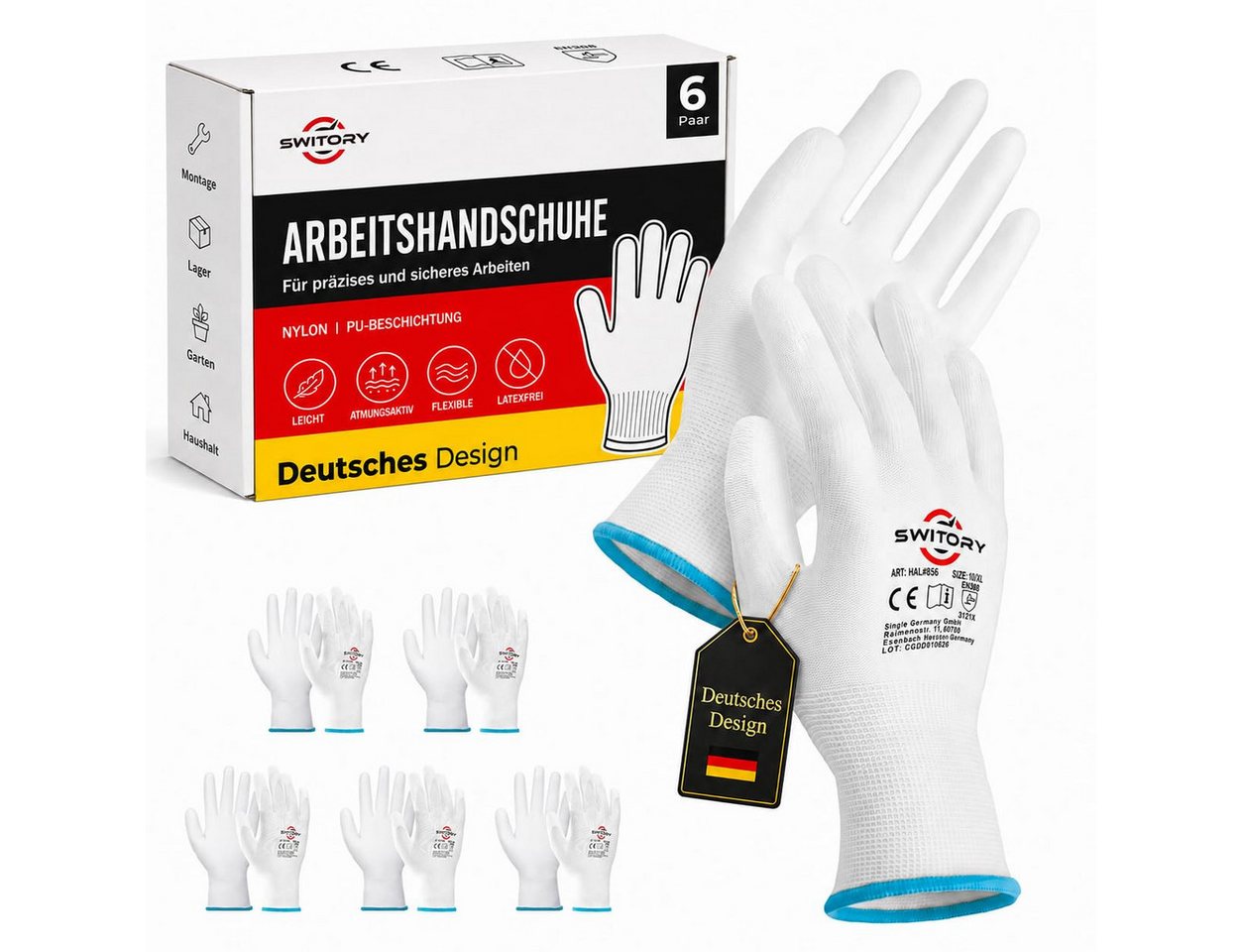 Switory Arbeitshandschuhe PU-Feinstrick (Set) atmungsaktiv, flexibel, feinfühlig Bild 3
