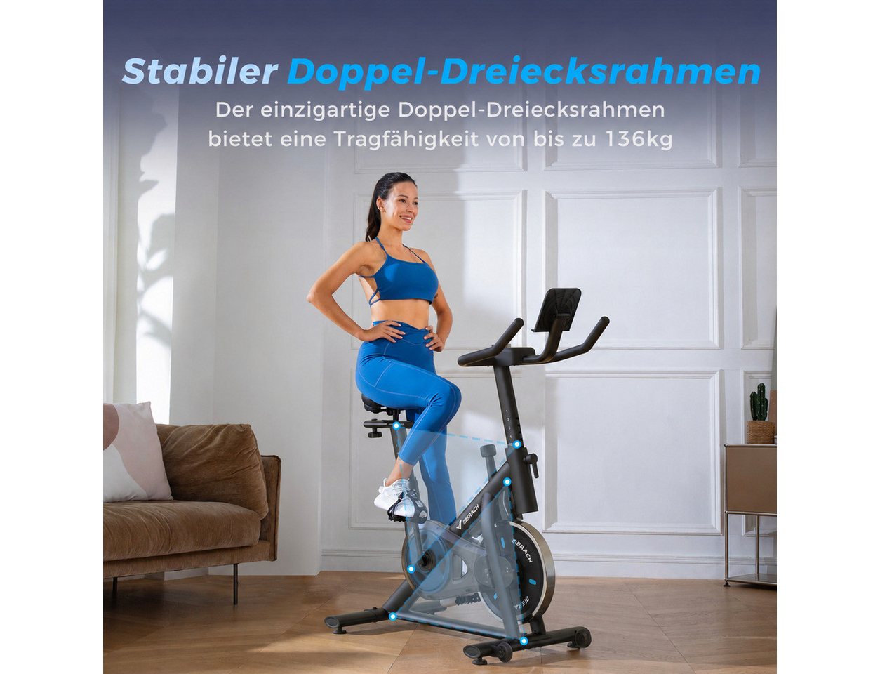 MERACH Heimtrainer mit verstellbarem Widerstand, leise mit LED-Monitor (1-tlg., inkl. verbessertem LED-Monitor, App, Halter & Speedbike), Kardiotraining Riemenantrieb, stabile Konstruktion, bis 136kg Bild 3