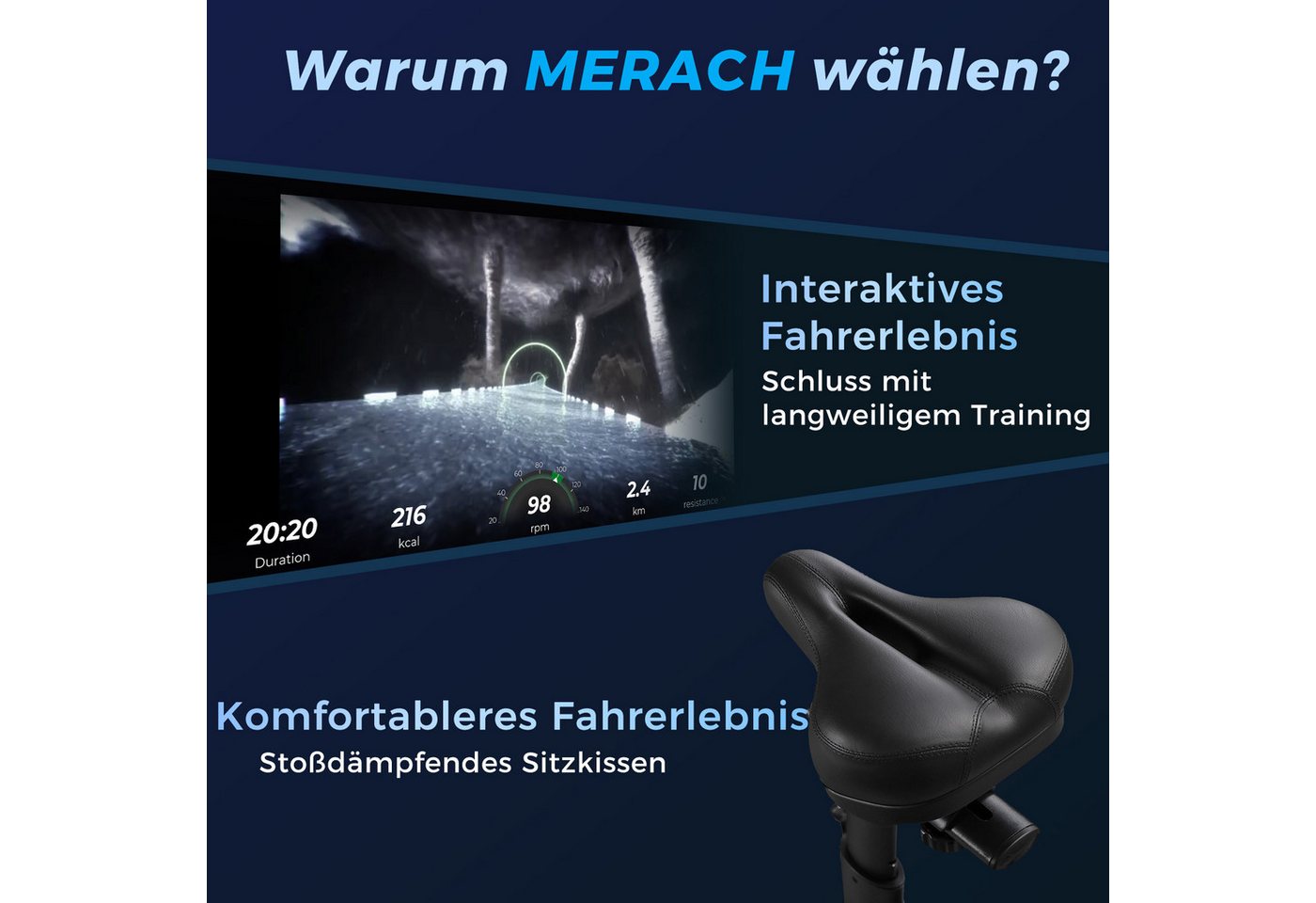 MERACH Heimtrainer mit verstellbarem Widerstand, leise mit LED-Monitor (1-tlg., inkl. verbessertem LED-Monitor, App, Halter & Speedbike), Kardiotraining Riemenantrieb, stabile Konstruktion, bis 136kg Bild 5