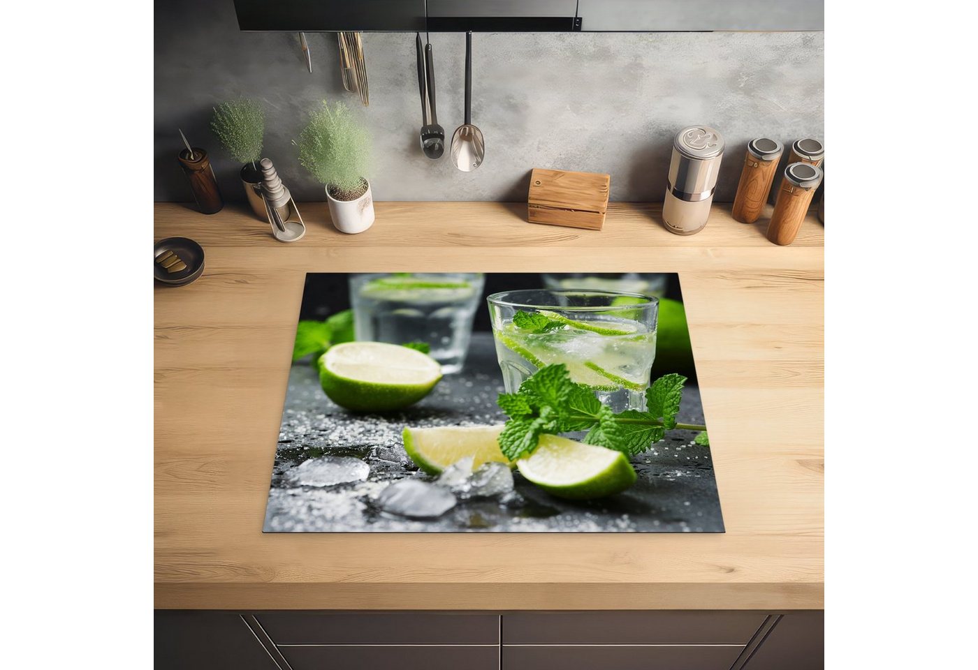 MuchoWow Herd-Abdeckplatte Getränk - Weinglas - Obst, Vinyl, (1 tlg), Abdeckung Induktionskochfeld Schutzmatte, Küche Deko, 65x52 cm