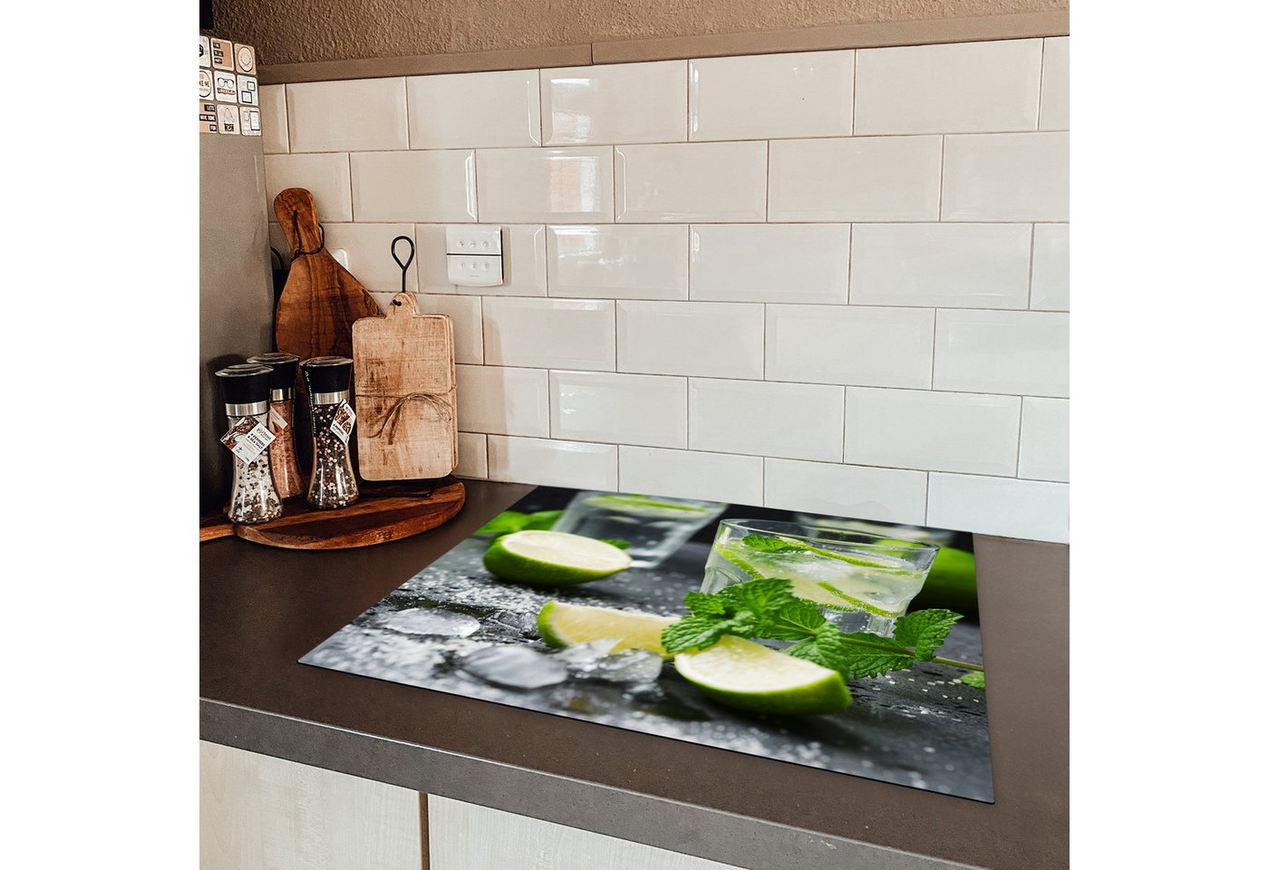 MuchoWow Herd-Abdeckplatte Getränk - Weinglas - Obst, Vinyl, (1 tlg), Abdeckung Induktionskochfeld Schutzmatte, Küche Deko, 65x52 cm Bild 4