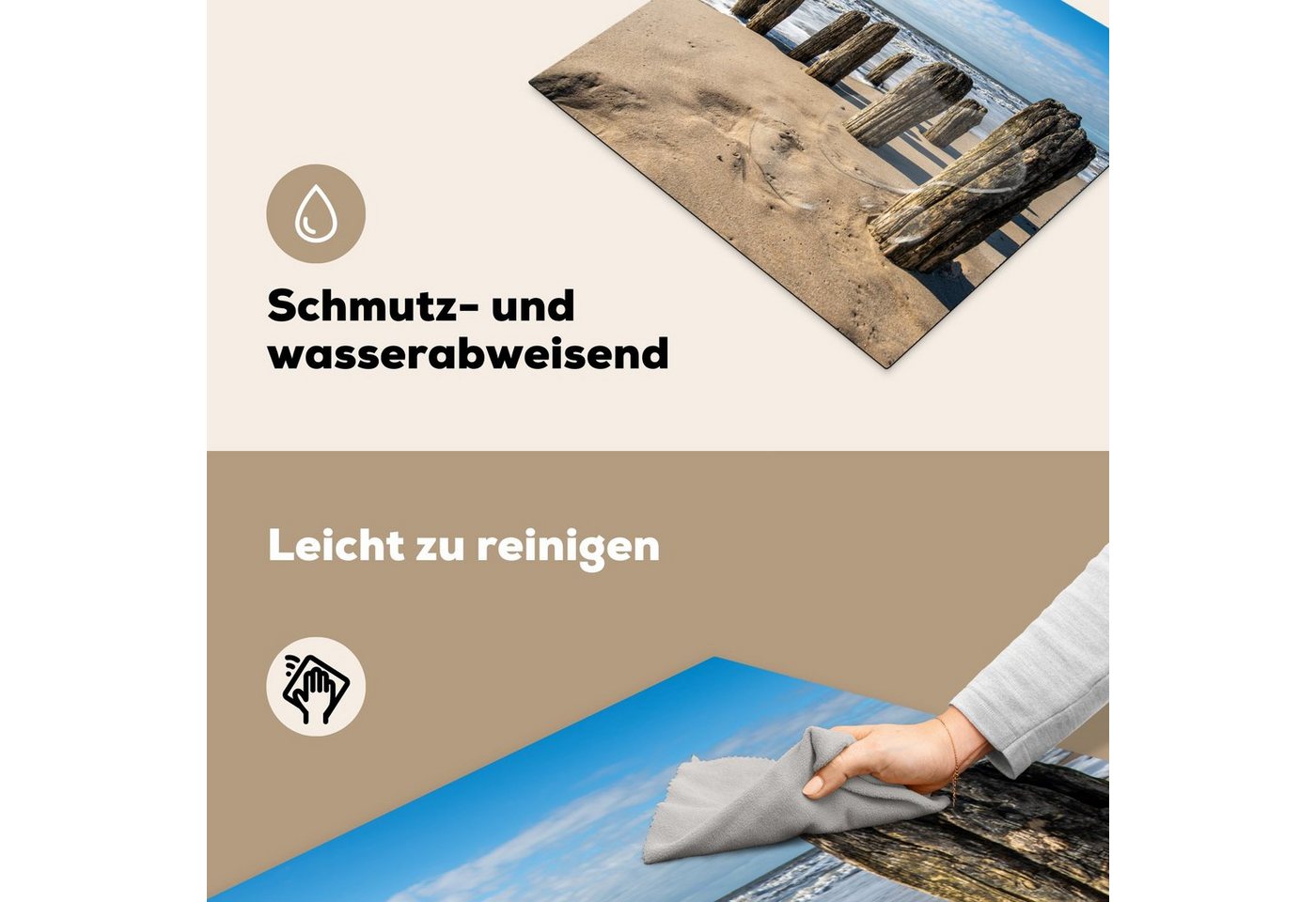 MuchoWow Herd-Abdeckplatte Sand - Strand - Pfahl - Wasser - Sommer, Vinyl, (1 tlg), Cerankochfeld Abdeckung, Herd Abdeckplatten Vinyl, 58x51 cm Bild 2