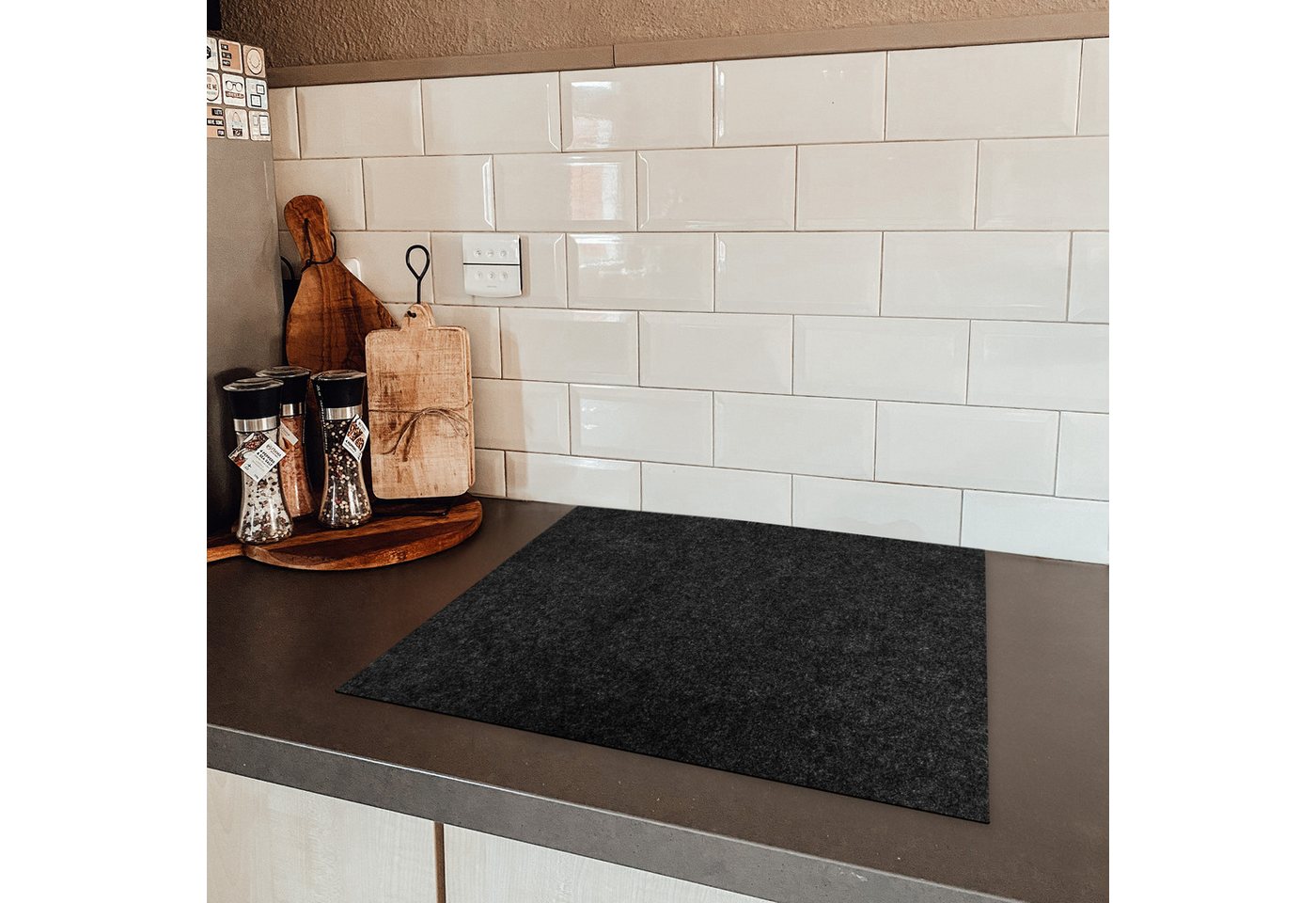 MuchoWow Herd-Abdeckplatte Schwarz - Granit - Design - Stein, Vinyl, (1 tlg), Ceranfeldabdeckung Küche, Herdabdeckplatte Einteilig, 60x52 cm Bild 2