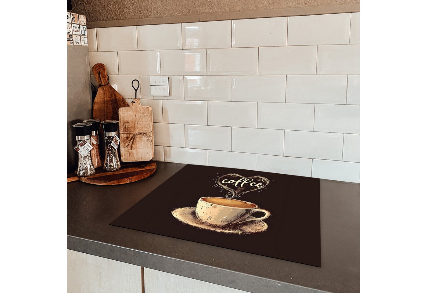 MuchoWow Herd-Abdeckplatte Kaffee - Zitat - Herz - Kaffee, Vinyl, (1 tlg), Cerankochfeld Abdeckung, Herd Abdeckplatten Vinyl, 58.3x51.3 cm Bild 4