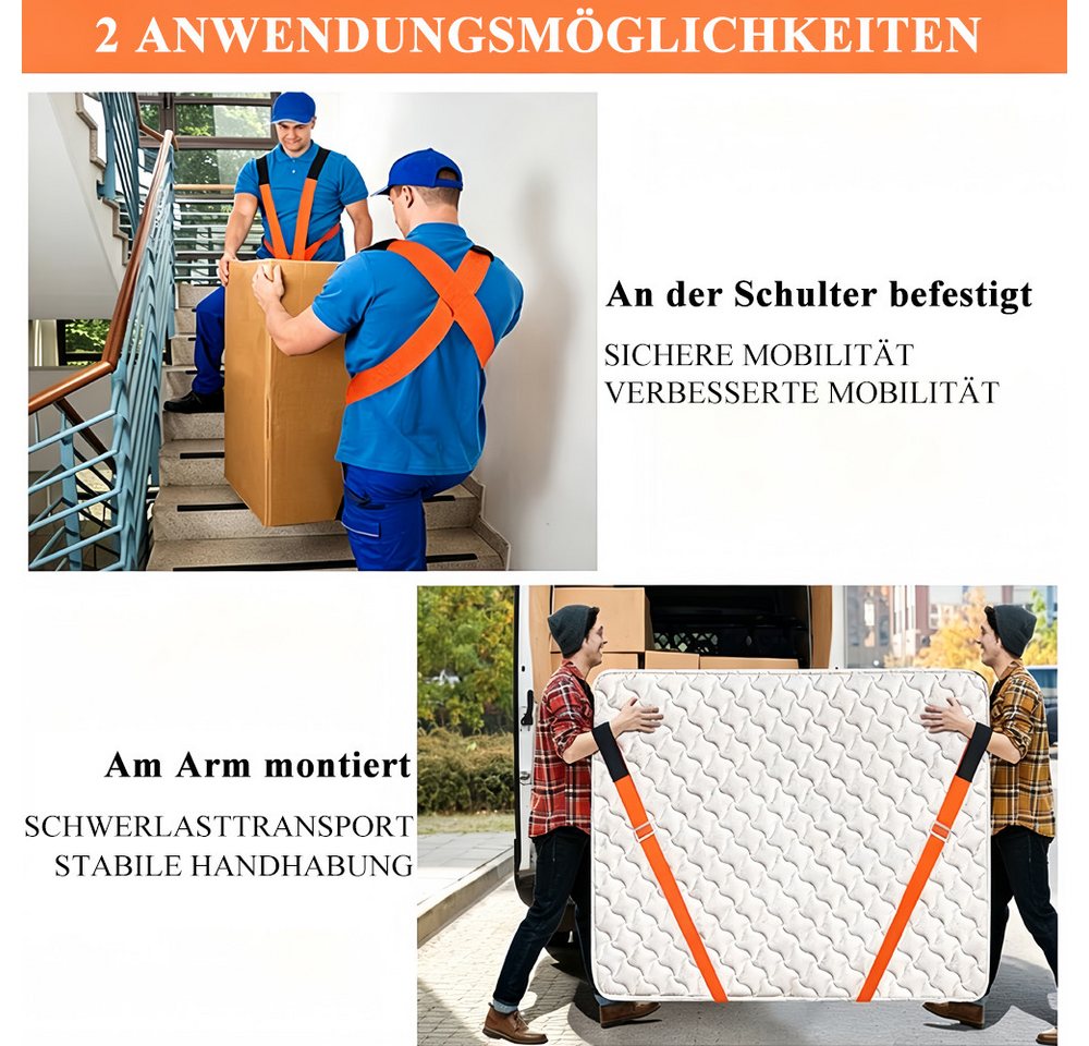 AFKSMILE Spanngurt Tragegurte Umzug für 2 Personen mit Antirutschhandschuhen Tragegurt (7-St) Tragesystem Verstellbar Hebegurte Mobelgurt für Schwere Gegenstände Bild 3