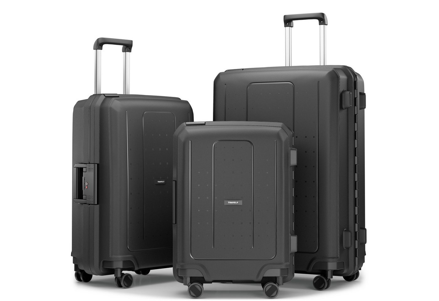 Travely Koffer Polypropylen Koffer Set - 3 teiliges Kofferset, XL + L + M, 4 Rollen, Designed in Germany, austauschbare Griffe und Rollen