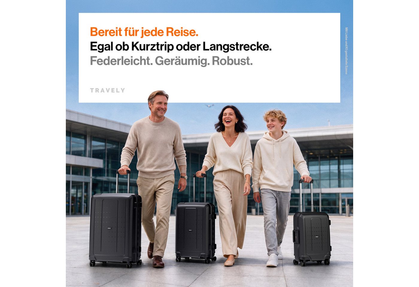Travely Koffer Polypropylen Koffer Set - 3 teiliges Kofferset, XL + L + M, 4 Rollen, Designed in Germany, austauschbare Griffe und Rollen Bild 2