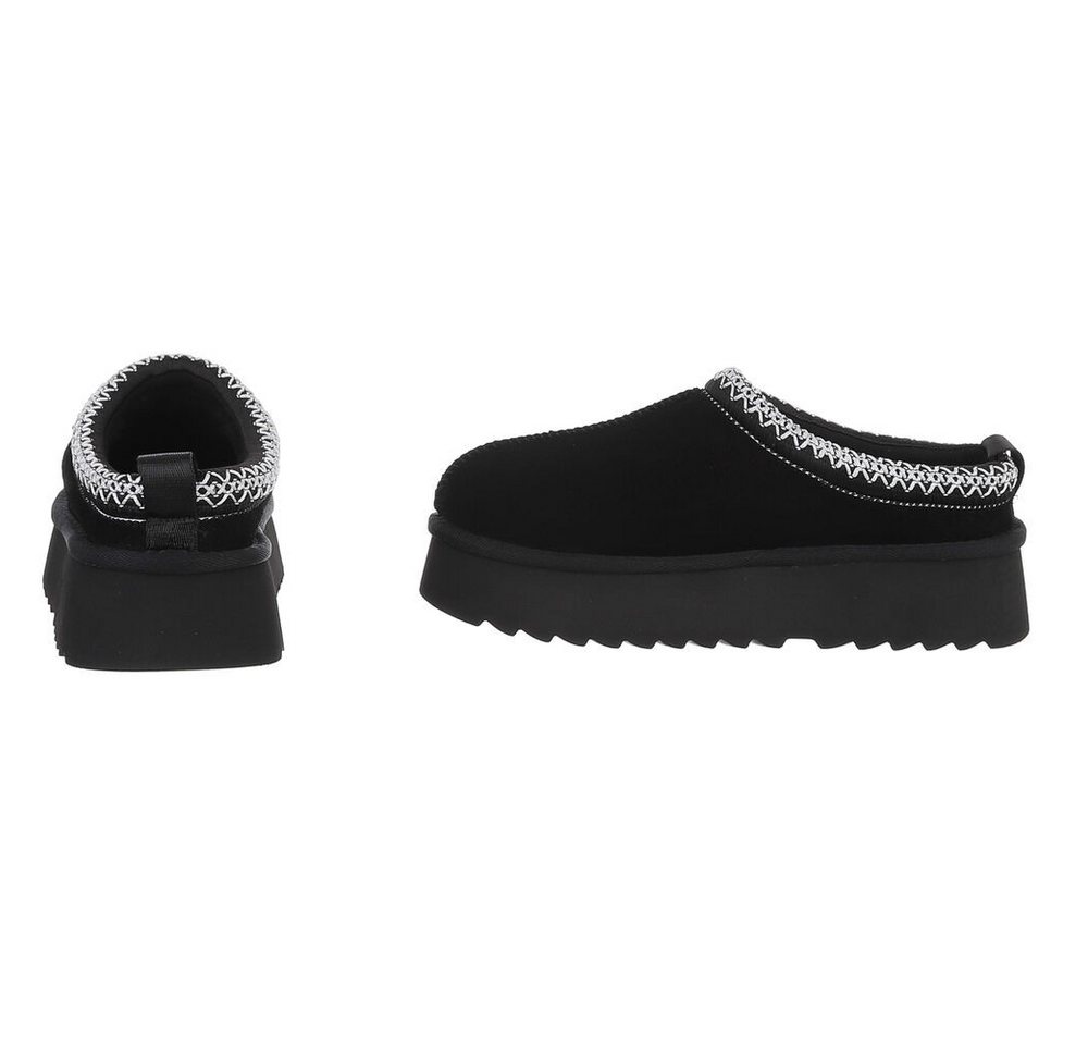 Ital-Design Echtleder Damen Slip-on Plateau Clog mit Profilsohle Snowboots (92392440) Flach Stiefeletten in Schwarz