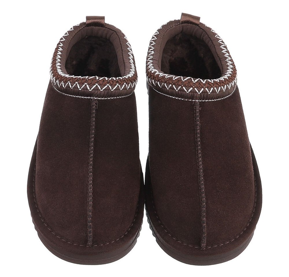 Ital-Design Echtleder Damen Slip-On Schuh mit Profilsohle für Freizeit Snowboots (92392463) Flach Flache Stiefeletten in Braun