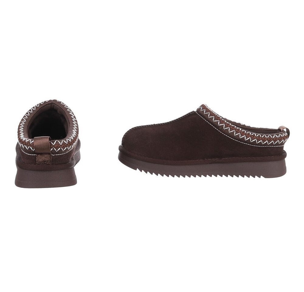 Ital-Design Echtleder Damen Slip-On Schuh mit Profilsohle für Freizeit Snowboots (92392463) Flach Flache Stiefeletten in Braun Bild 5