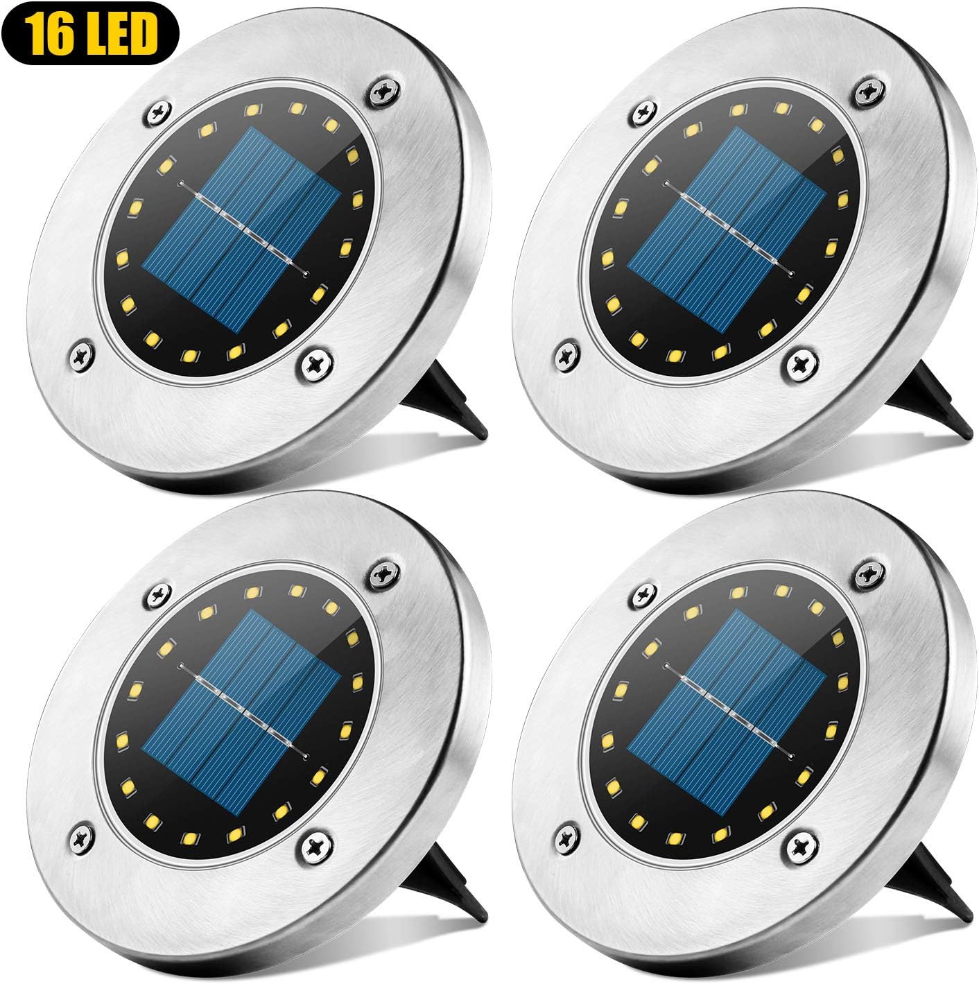 Langray – 16 Led Solar-gartenleuchten Für Den Außenbereich – Ip65 Wasserdicht – Selbstversorgend Mit Sensor – Edelstahl – 4er-set Dekorative Gartenleuchten