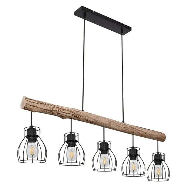 Retro Decken Hänge Lampe Holz Balken Wohn Zimmer Beleuchtung Gitter Pendel Leuchte Globo 15326-5N