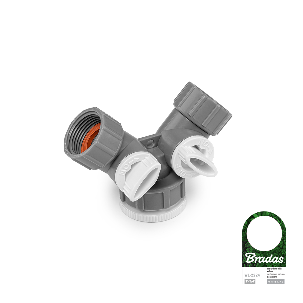 Bradas, Modell Wl-2224, 2-wege-verteiler 1"-3/4" Mit Ventilen, Ideal Für Die Bewässerung, Effiziente Wasserdurchflusskontrolle, Einfache Deinstallation, Langlebig, Für Gärten