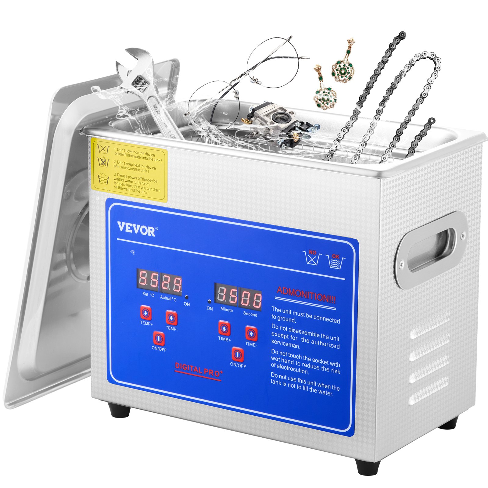 Professioneller Ultraschallreiniger 2,85 L, Ultraschall-reinigungsgerät Mit Digitalem Timer & Heizung, Ultraschallreinigungsgerät 40 Khz Für Brillen Uhren Ringe Kleinteile