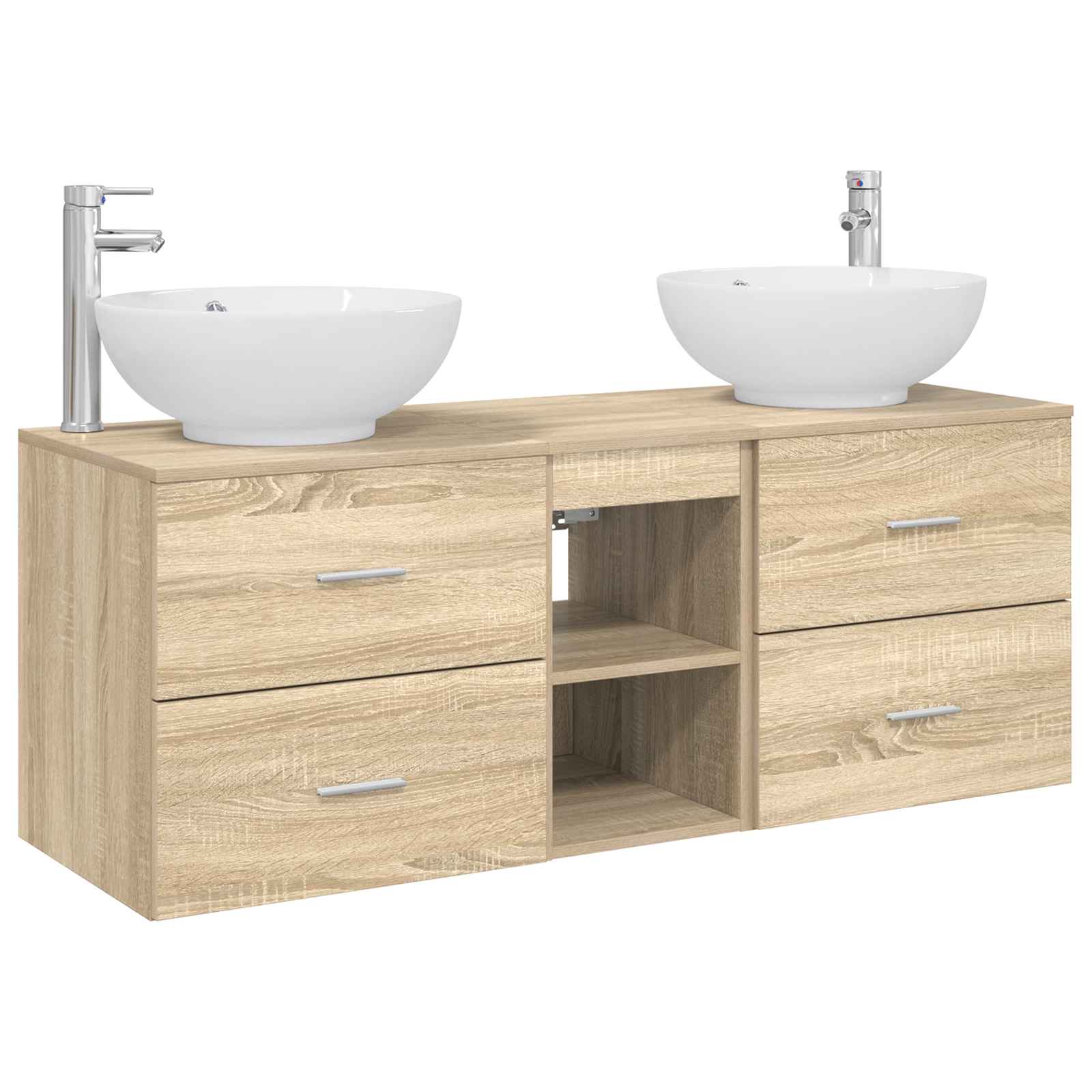 Badezimmerschrank-set 3 Stk. Sonoma-eiche 129 X 44,5 X 80 Cm Vidaxl