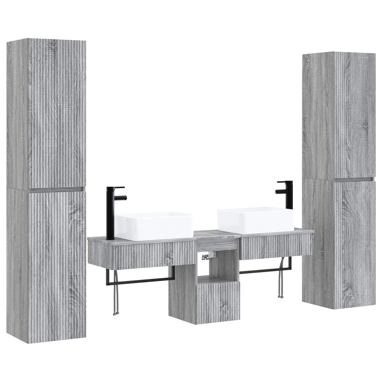Badezimmerschrank-set 5 Stk. Grau Sonoma 33 X 34,5 X 160 Cm Vidaxl