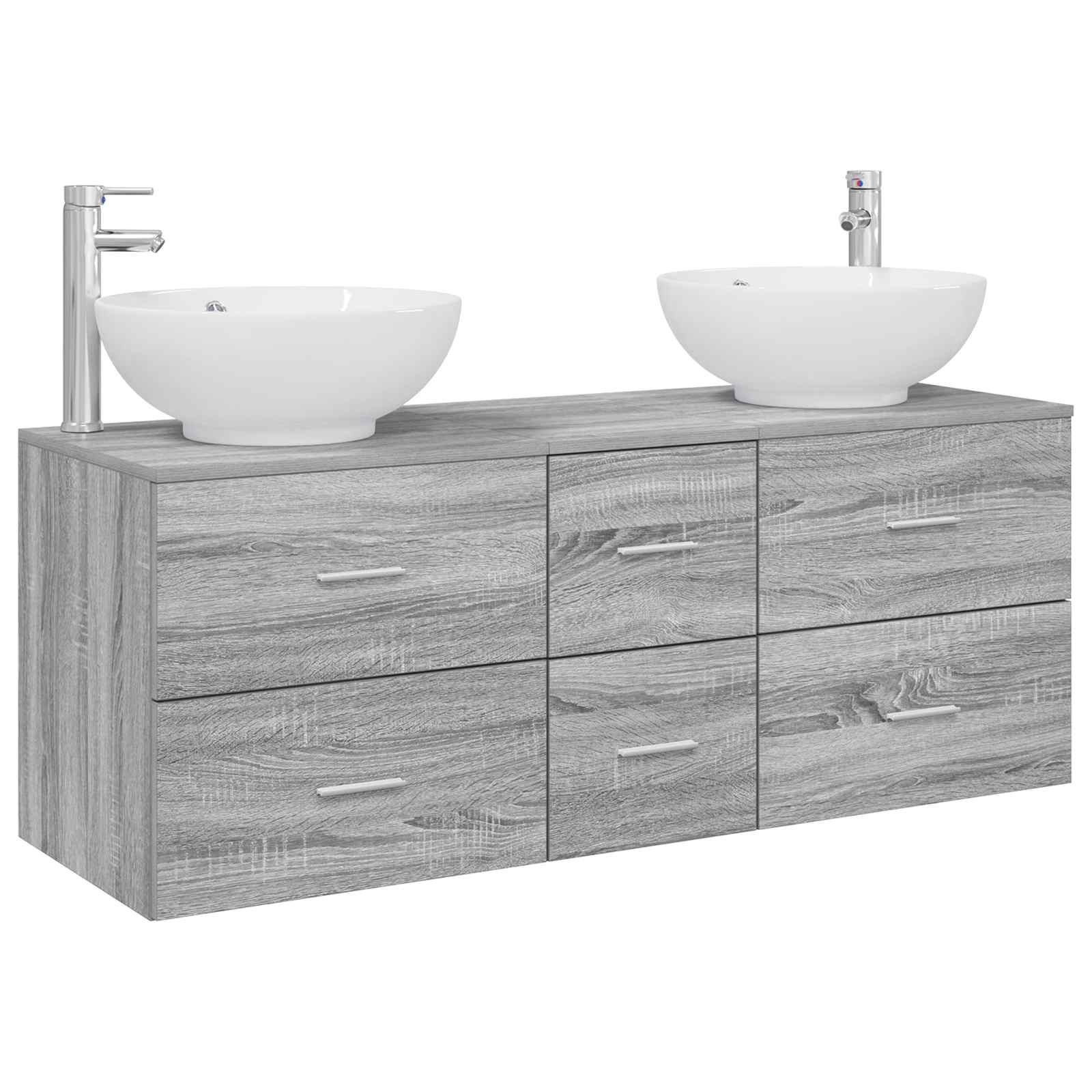 Badezimmerschrank-set 3 Stk. Grau Sonoma 129 X 44,5 X 80 Cm Vidaxl