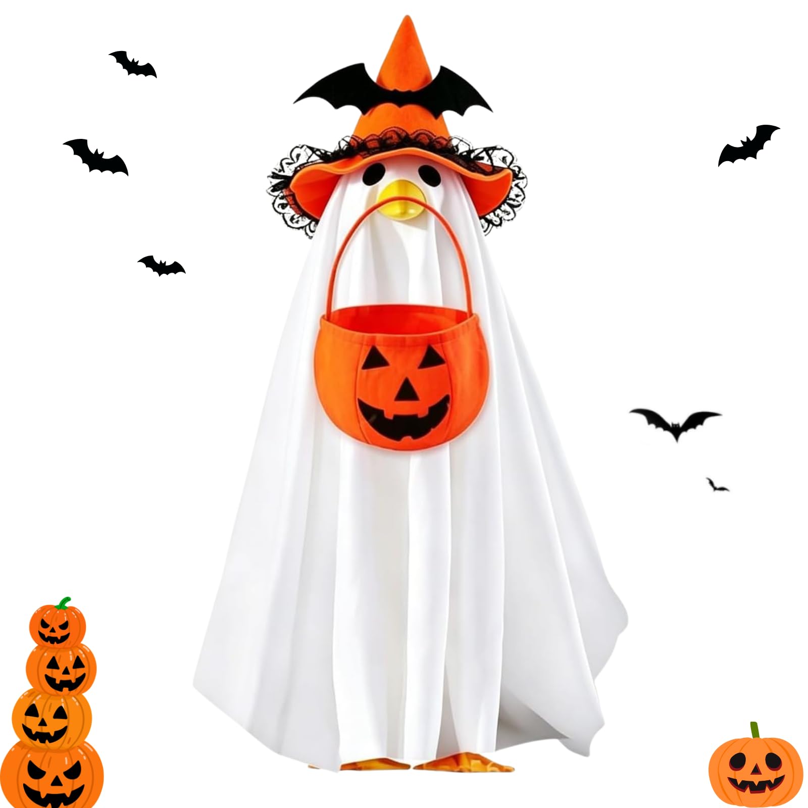 Halloween-gänsekostüm Für 58 Cm Große Garten- Oder Verandaskulptur – Saisonales Herbstkostüm Mit Lustigem Dekorationsstil Für Büro, Terrasse Oder Garten, Kürbis
