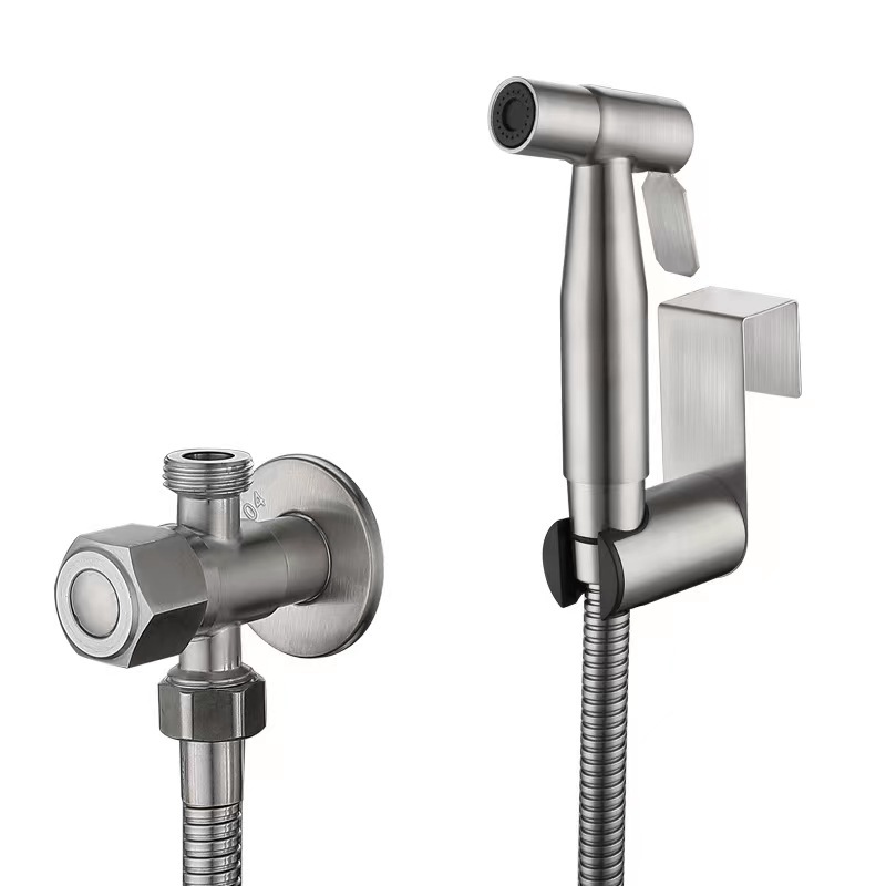 Bidet-wc-duschset Aus Edelstahl 304, Kompatibel Mit Grenzüberschreitenden Wcs Hochdruck-sprühpistole + 1,5 M Schlauch + Haken + Doppelabsperrventil.