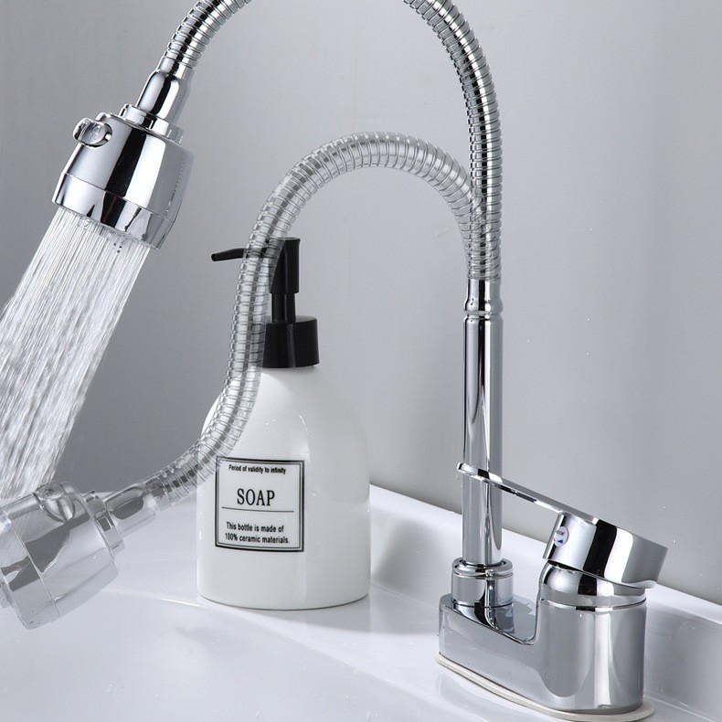 Freistehendes Messingwaschbecken Mit Schwenkbarer Zweilocharmatur Für Badezimmerwaschbecken Und -armaturen (warm- Und Kaltwasser) – Universelles Messingdesign