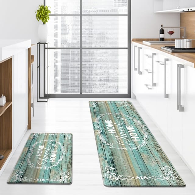 Breiter Rand Aus Pu-leder Für Küche/eingangsbereich, Wasserfest Und Ölabweisend, Für Den Wohnbereich – Antike Blaue Holzoptik – 44 X 150 X 1 Cm