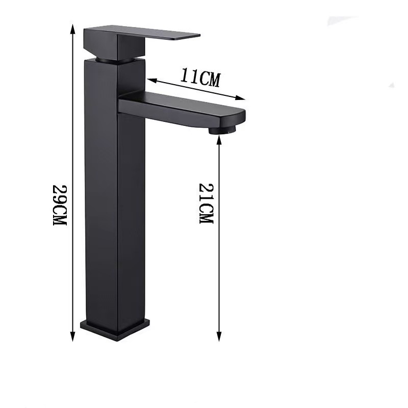 Badezimmerwaschbecken Aus Edelstahl 304 In Exportqualität, Gebürstete Goldoberfläche, Einlochbecken, Eingebauter Warm-/kaltwasserhahn - Hohes Schwarzes Quadratisches Design [warm- Und Kaltwasser]