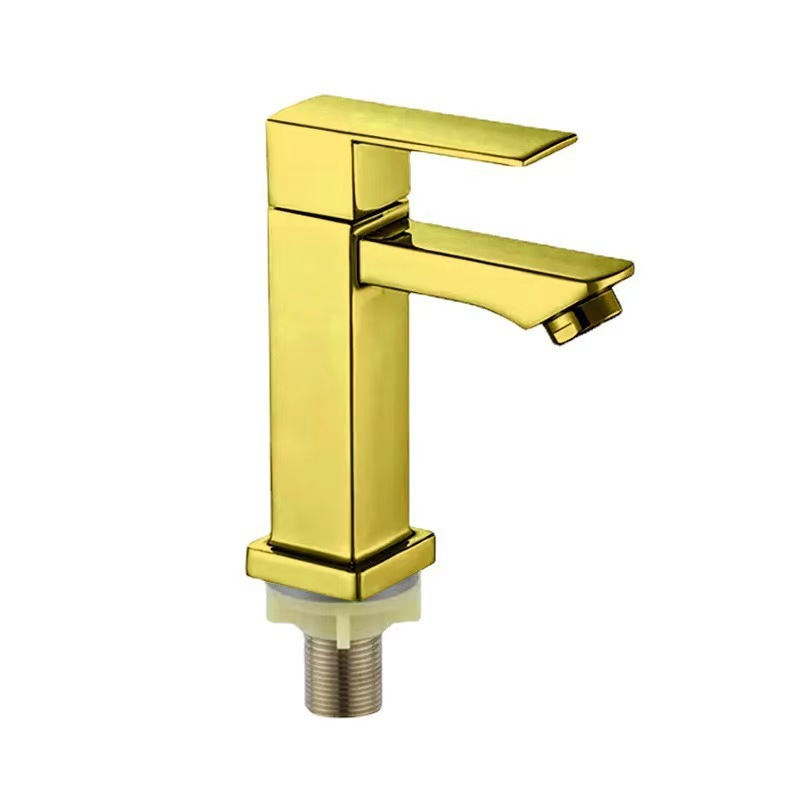 Einloch-waschtischarmatur Mit Einem Kaltwasserventil – Unterbau-waschtischarmatur, Flaches, Quadratisches Golddesign.