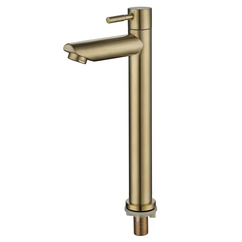 Waschbecken Aus Edelstahl 304 Mit Gebürsteter Goldoberfläche, Einloch-einbauarmatur (warm- Und Kaltwasser), Hohes Modell, Gerader Auslauf, Gebürstete Goldoberfläche