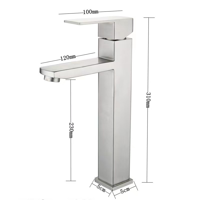 Waschbecken Aus Edelstahl 304 In Exportqualität, Gebürstete Goldoberfläche, Einlochbecken, Eingebauter Warm-/kaltwasserhahn – Hohes, Quadratisches, Gebürstetes Design [warm- Und Kaltwasser]