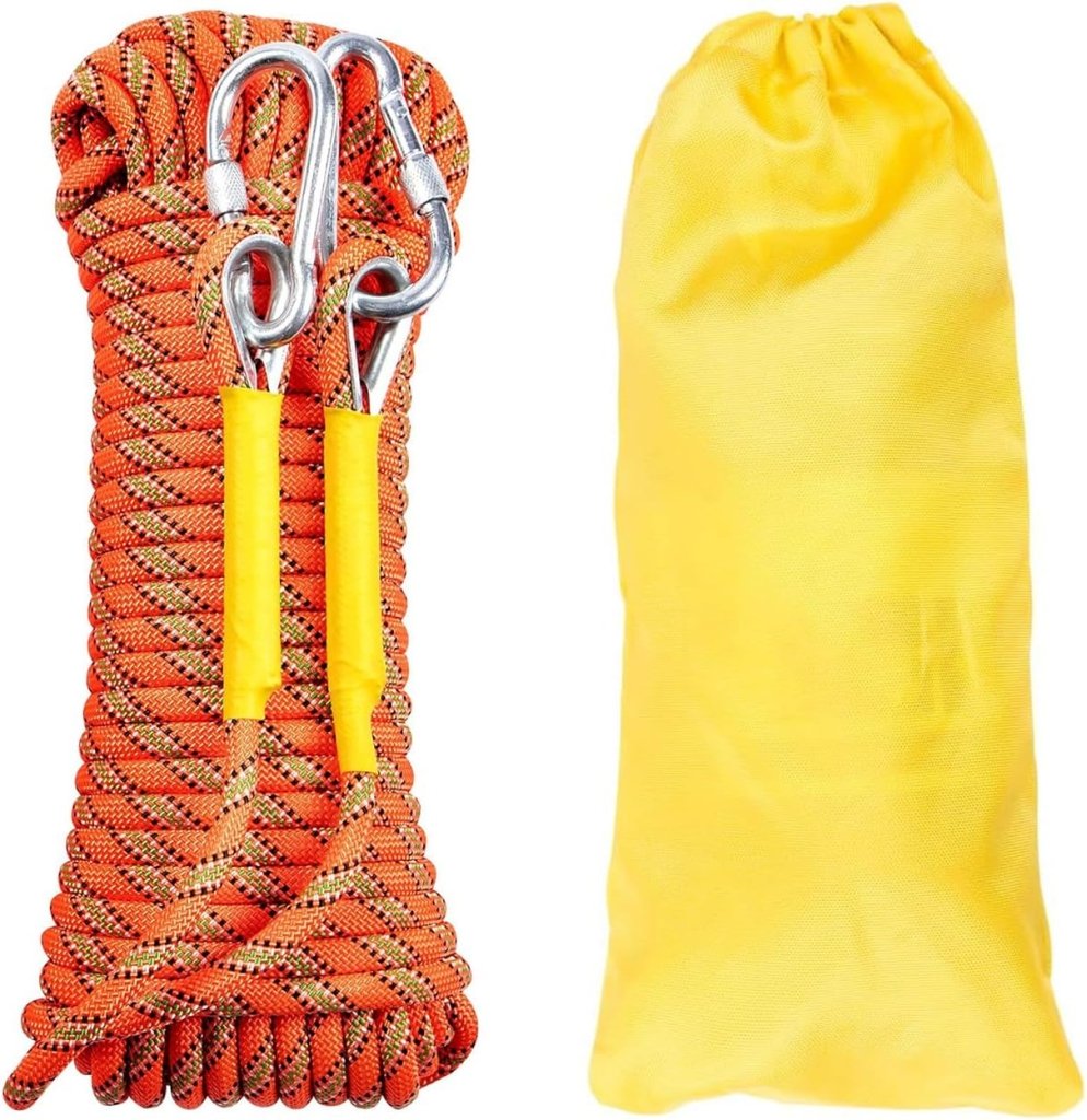 Statisches Seil 30 M X 10 Mm Mit 2 Stahlhaken – Outdoor-seil Für Camping, Wandern, Angeln Und Abschleppen – Schwarz