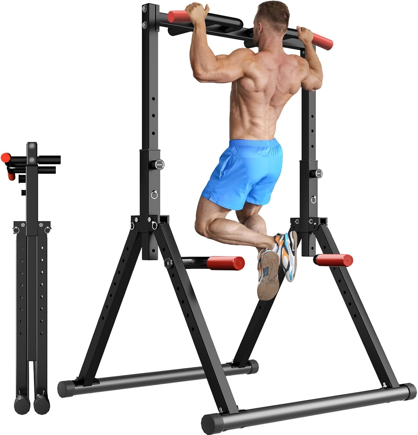 Zusammenklappbarer Power Tower Mit Verstellbarer Klimmzugstange Und Dip-station, Bis 200 Kg – Kraftstation – Fitnessgestell