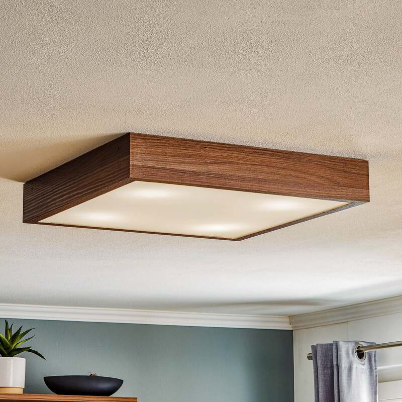 [neuwertig] B-ware Deckenleuchte Tromsö Walnuss 50x50 Cm Holz Glas 4x15w E27 Ip20