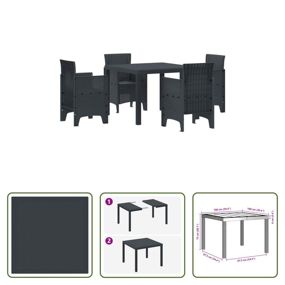 Vidaxl Freien Essplatz - Garten Essgruppe 5 Pcs Anthrazit Polypropylen