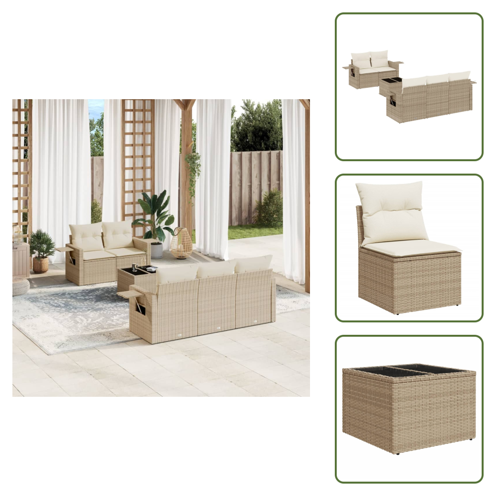 The Living Store 6-tlg. Garten-sofagarnitur Mit Kissen Beige Poly Rattan - Gartengestell - Gartenmöbel Set - Pe-rattan - Outdoor Möbel - Lounge Garnitur