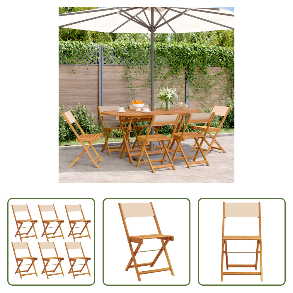 Klappbarer Stuhl - Gartenstühle 6 Stk. Klappbar Beige Stoff Und Massivholz