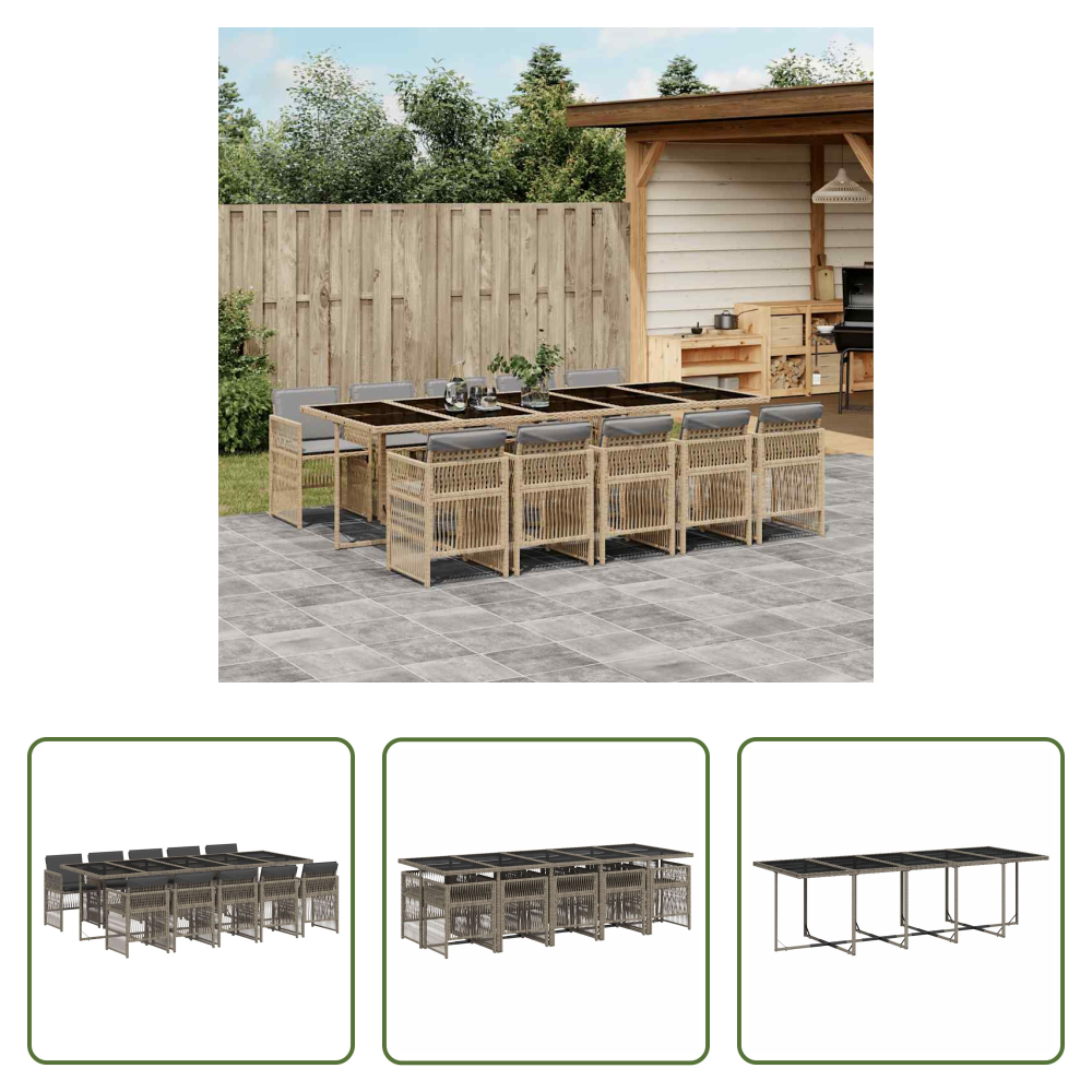 Vidaxl Gartenstühle - 11-tlg. Garten-essgruppe Mit Kissen Grau Poly Rattan