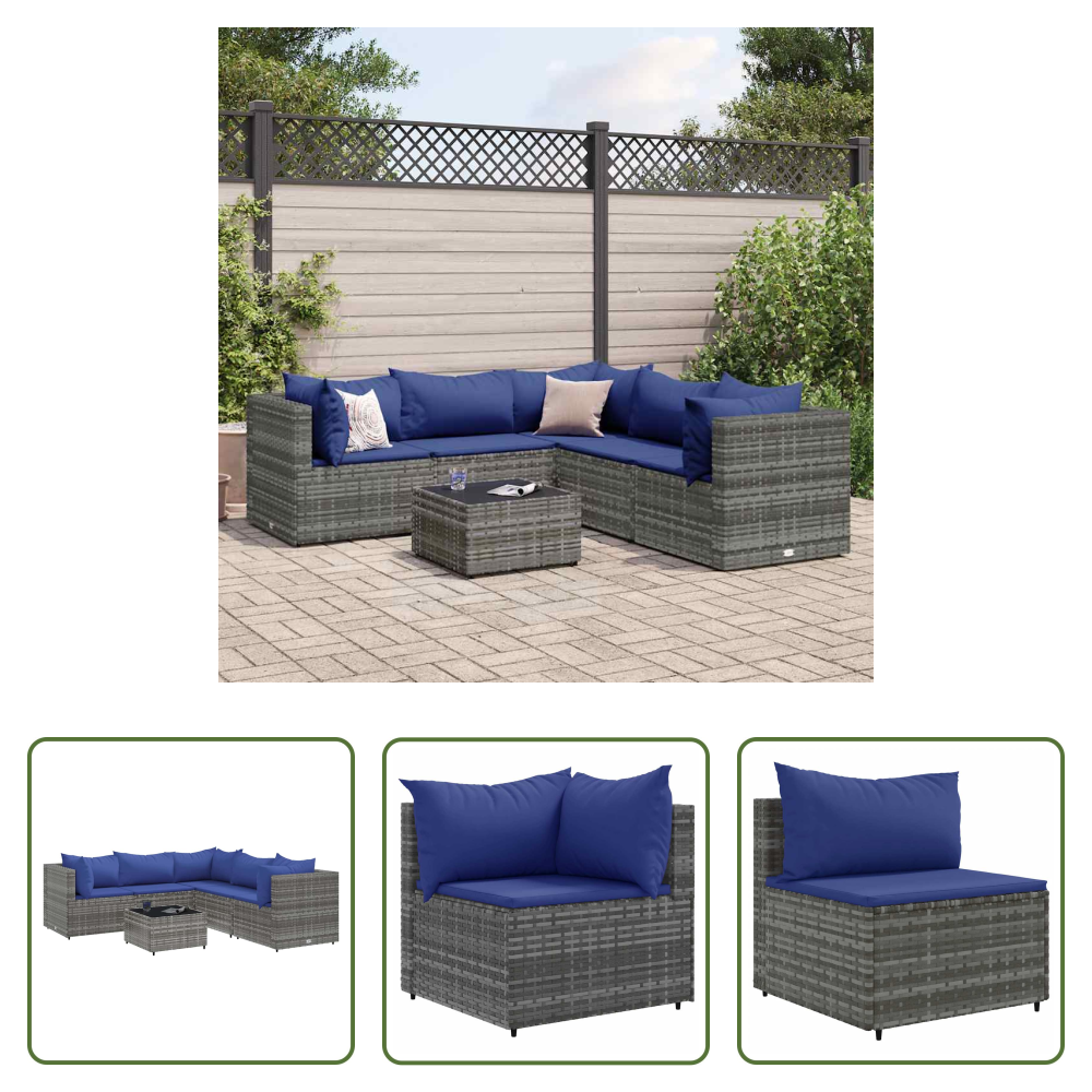 Vidaxl Rattanmöbel - 6-tlg. Garten-lounge-set Mit Kissen Grau Poly Rattan