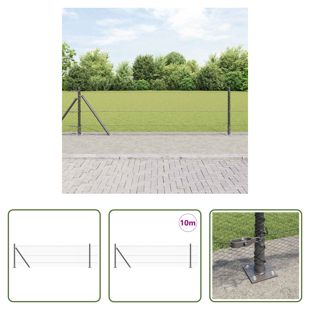Vidaxl Stahl Und Pvc - Zaunpfosten Grau 10 X 0,6 M (13 Mm Maschen) Stahl Und Pvc