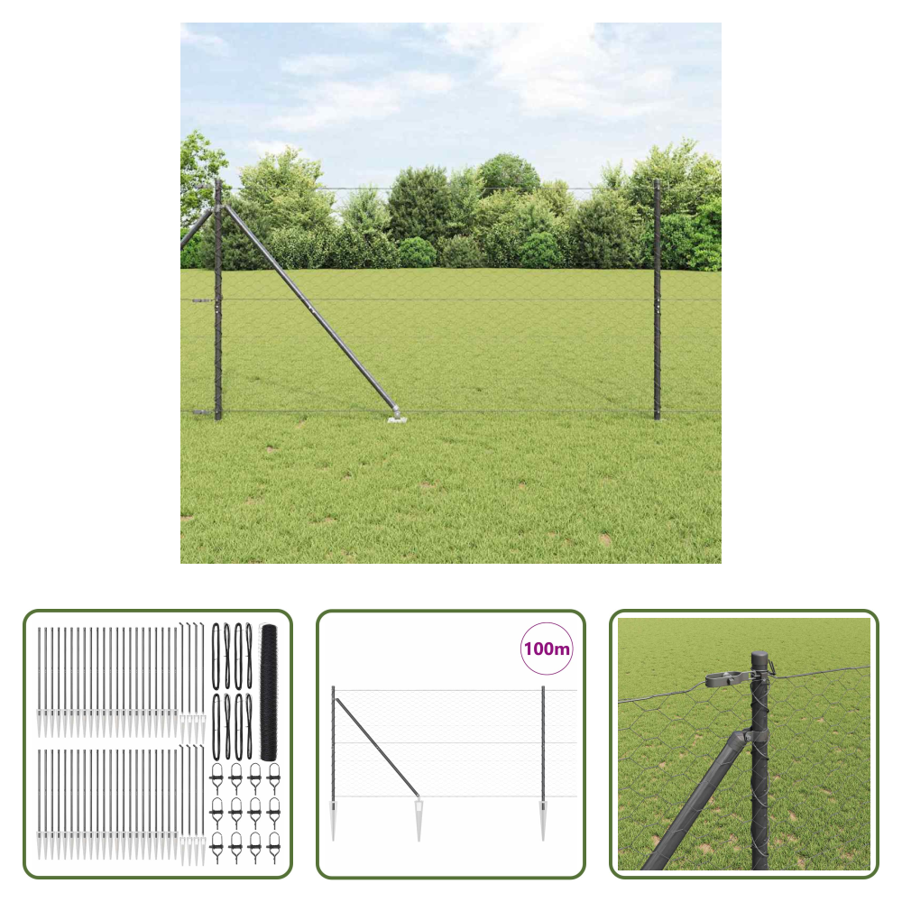 Vidaxl Stahl Und Pvc - Zaunpfosten Grau 100 X 1,2 M (50 Mm Maschenweite) Stahl Und Pvc