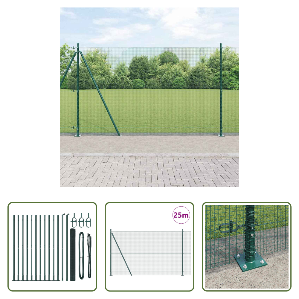 Zaunpfosten - Zaunpfosten Grün 25 X 1,6 M (12 X 12 Mm Netz) Stahl Und Pvc