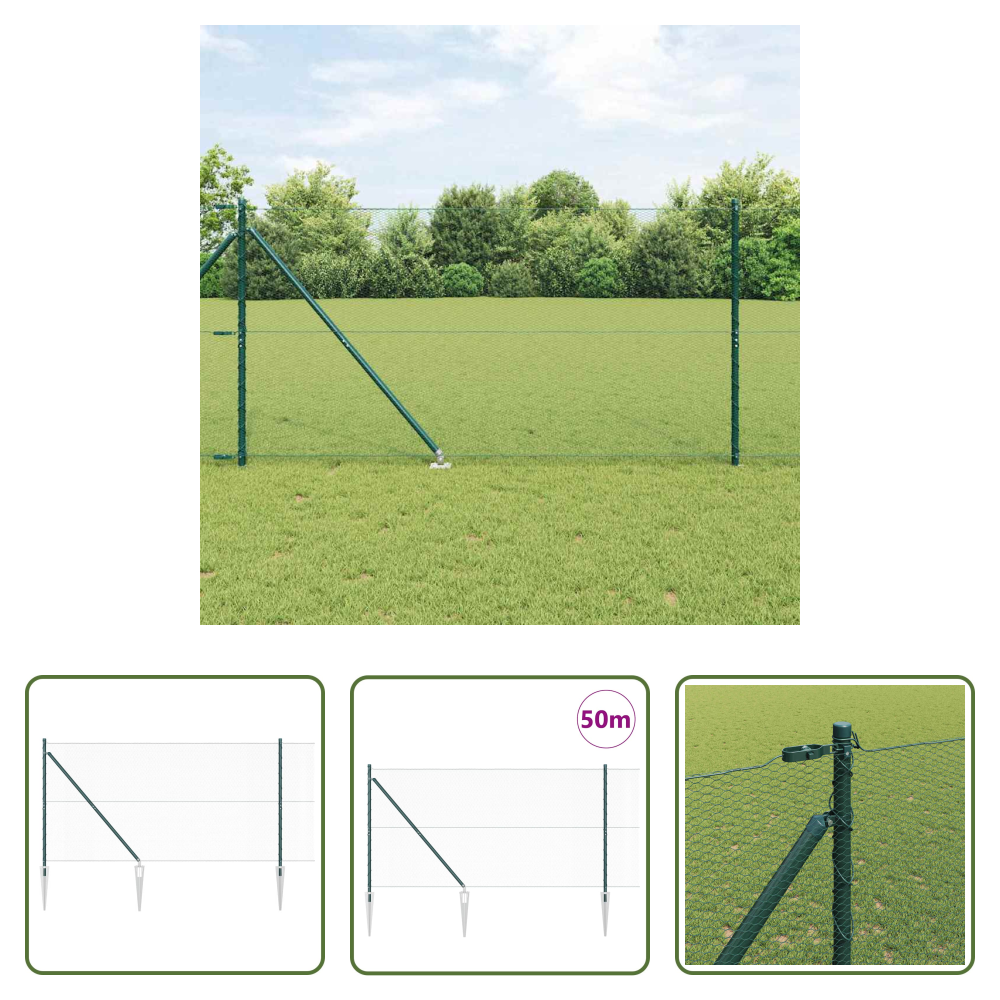 Außenzaun - Zaunpfosten Grün 50 X 1,2 M (13 Mm Gitter) Stahl Und Pvc