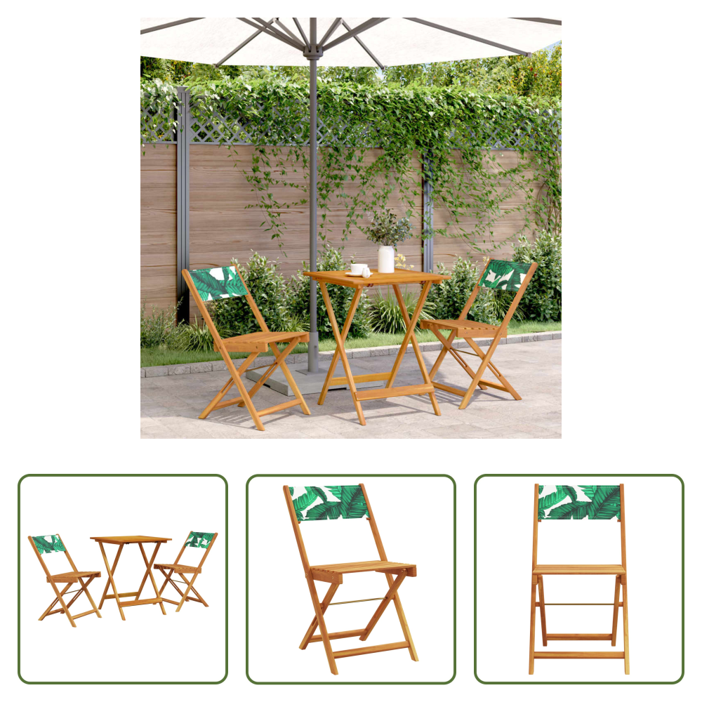 Bistro-set - 3-tlg. Bistro-set Blattmuster Stoff Und Massivholz