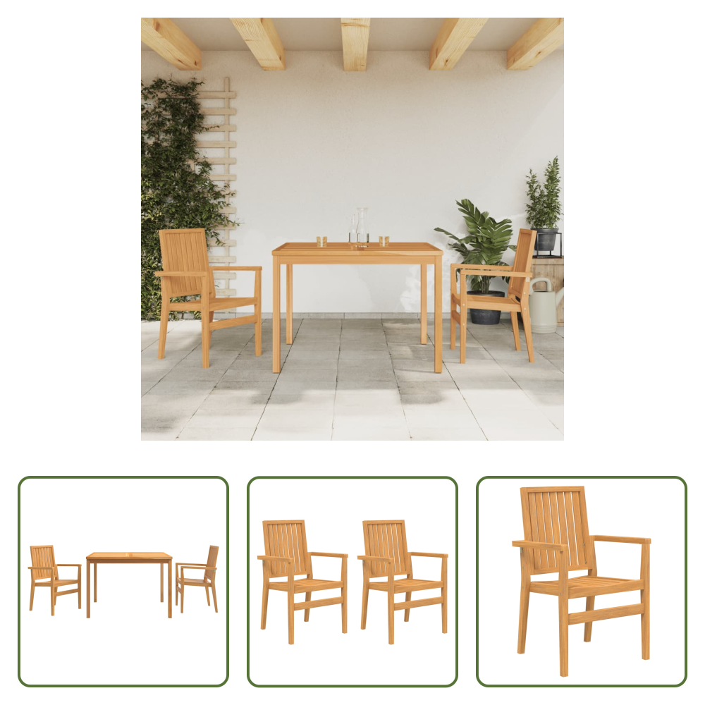 Vidaxl Teakholz - 3-tlg. Garten-essgruppe Massivholz Teak