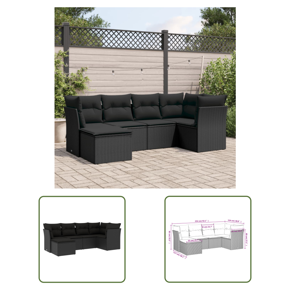 The Living Store 6-tlg. Garten-sofagarnitur Mit Kissen Schwarz Poly Rattan - Gartensortiment - Gartenmöbelset - Lounge Möbel - Rattan Gartenmöbel - Polyethylen Furniture