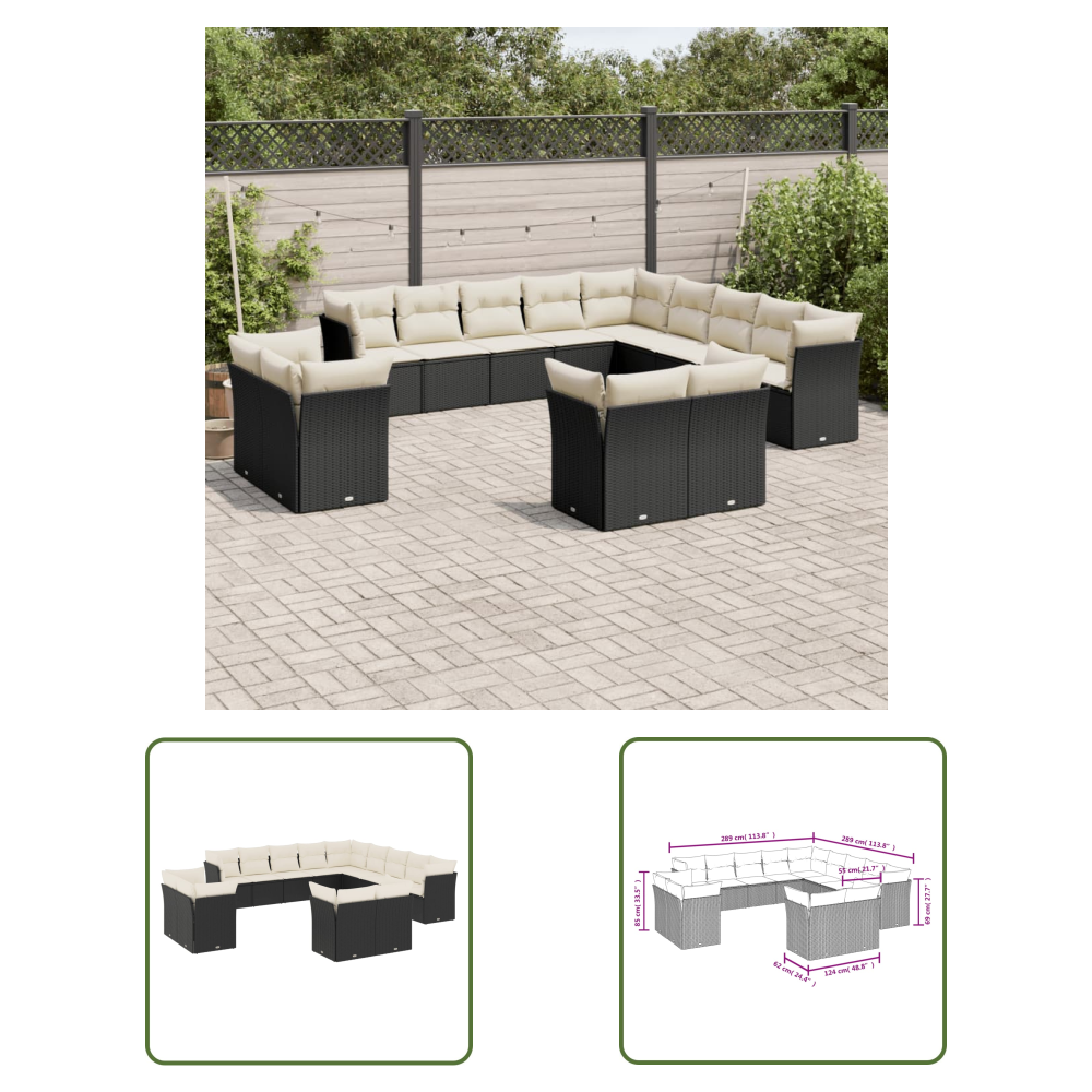 The Living Store 13-tlg. Garten-sofagarnitur Mit Kissen Schwarz Poly Rattan - Gartengesetze - Gartenmöbelset - Lounge Set - Rattan Möbel - Gartenlounge